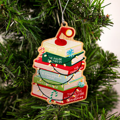 Christmas Book Stack Tree Wood Christmas Ornament