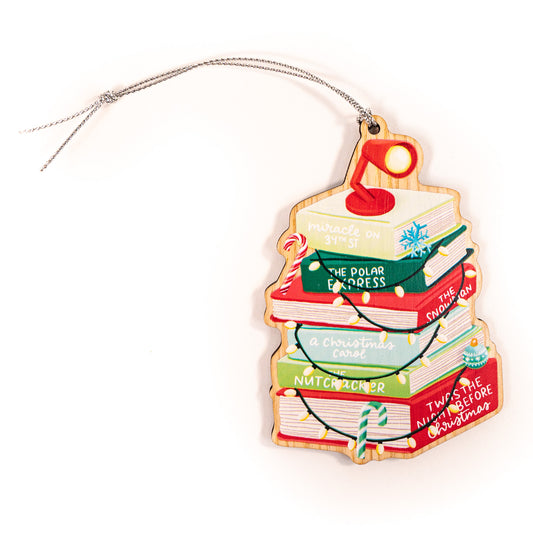 Christmas Book Stack Tree Wood Christmas Ornament