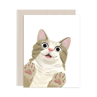 Greeting card with a cartoon cat design on a white background