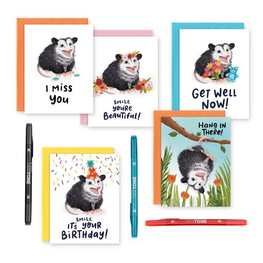 Smiling Opossum Greeting Card + Pen Bundle